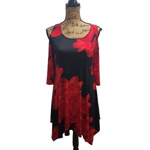 SOL R.H.R. Women's Floral Cold Shoulder Black Red Dress‎